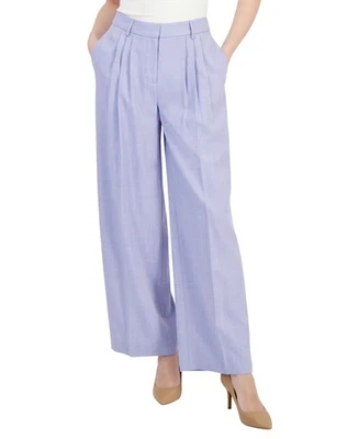 tahari ASL Womens Pleated-Waist Wide-Leg Pants 4DM732-TJ Lavender Purple 14 - Image 1 of 4