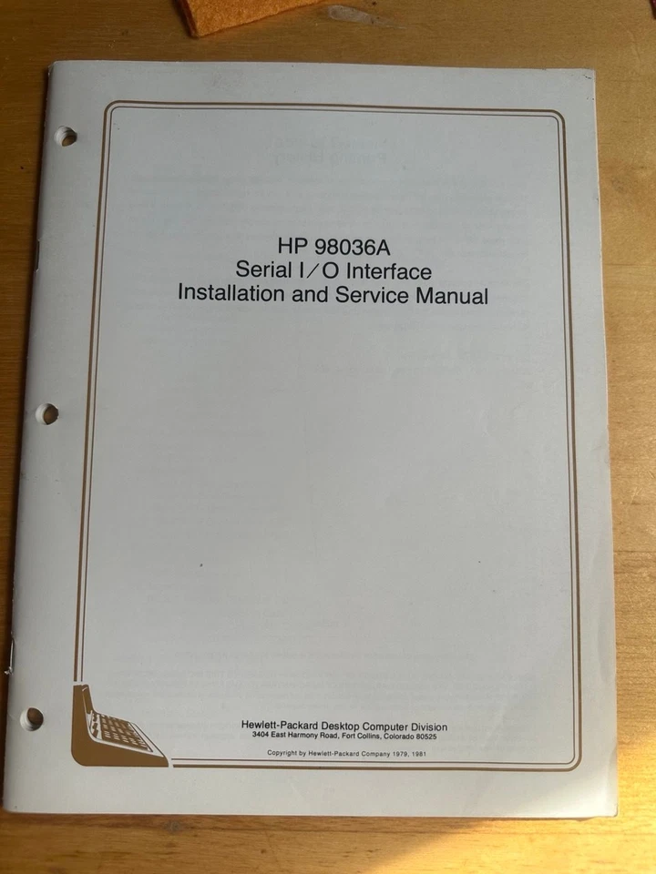 HP 98036A Serial I/O Interface Installation & Service Manual - Photo 1/1