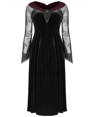 Punk Rave Plus Size Gothic Witch Off Shoulder Velvet Lace Maxi Dress Black Red - image 1 of 4