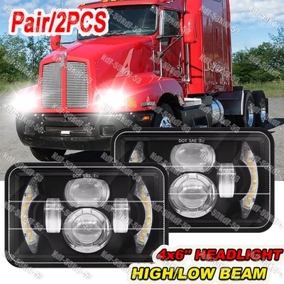 2PCS 4x6" LED Headlights Sealed Hi/Lo DRL Beam Lights for Kenworth T800 T600 A++ - Image 1 of 4