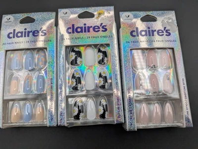 Lote de 3 juegos de uñas Claire’s Vegan Press On 24 uñas de imitación cada pegamento incluido nuevo Foto 1 de 4