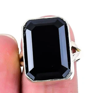 Natural Black Spinel 925 Sterling Silver Cluster Friend Gift Ring Jewelry Size 7 - Picture 1 of 7