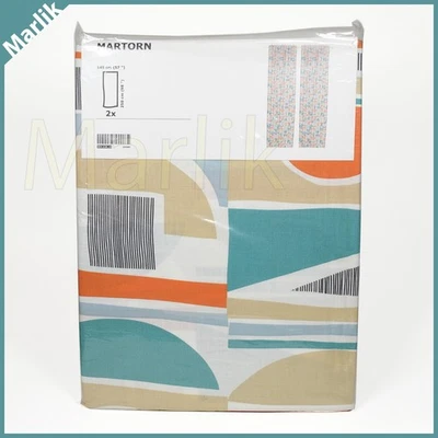 Raro IKEA Martron Cortinas Multicolor Retro Patrón Geométrico 1 Par 57x98", NUEVO Foto 1 de 4