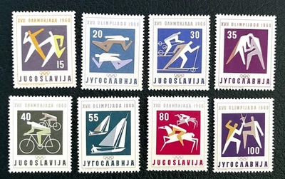 Selos de atletismo dos 17º Jogos Olímpicos da Iugoslávia 564-571/1960/conjunto completo, sem marca de charneira - Imagem 1 de 2