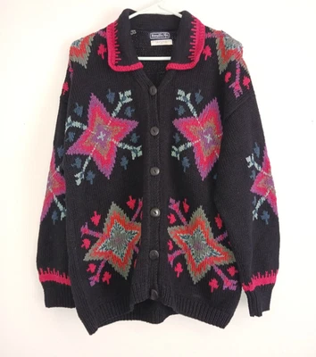Cárdigan vintage HAROLDS para mujer talla M/L multicolor botón completo suéter frontal  Foto 1 de 4