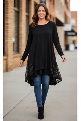 Top túnica LOGO de Lori Goldstein terciopelo agotado elástico suave negro Lagenlook M Foto 1 de 4