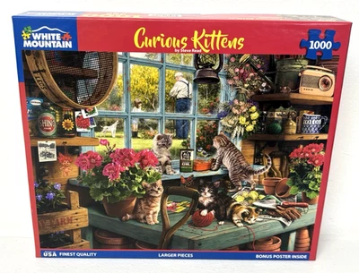 Quebra-cabeça White Mountain Curious Kittens 1000 peças peças maiores 24 x 30 novo - Imagem 1 de 4