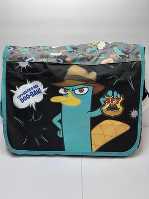 Phineas & Ferb 16" W x 10" H x 5" W Negro con Verde azulado Bolso Mensajero Cartera-¡Nuevo! Foto 1 de 4