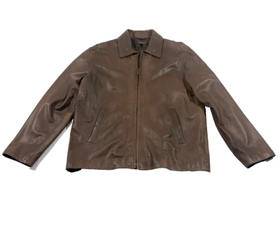 Oso Dorado Para Hombres Marrón Cuero Liso Chaqueta Cuello Informal Cremallera Bolsillo Talla M Foto 1 de 4