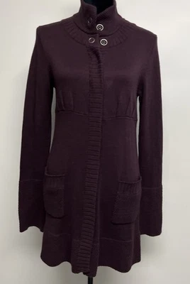 Cárdigan Suéter Tejido Athleta Largo Mezcla Angora Pequeño Púrpura Oscuro Preppy Acogedor Foto 1 de 4
