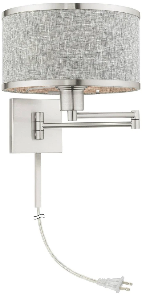 Park Ridge Brushed Nickel Swing Arm Wall Lamp w/ Gray Shade - Image 1 of 1