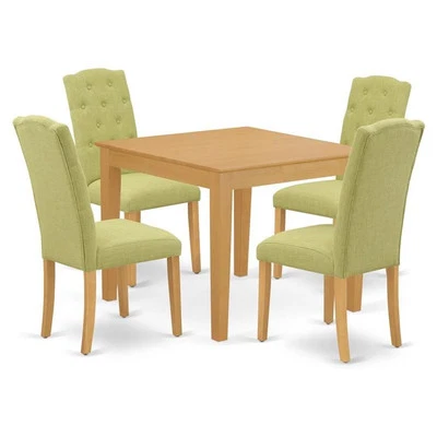 East West Furniture Oxford 5-piece Wood Dining Set in Oak/Lime Green - Image 1 of 4