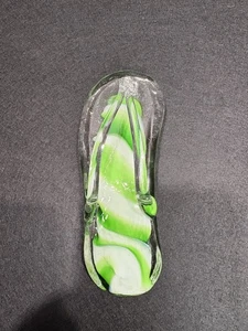 Blown Art Glass Flip Flop Green White 5.5” Paperweight - Picture 1 of 7