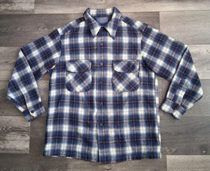 Vintage Pendleton Wool Tartan Plaid Flannel Shirt Blue Womans Size Large - Picture 1 of 10