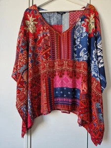 Desigual Floral Embroidered Boho Hippy Party Top Size M Batwings Langenlook - Picture 1 of 20