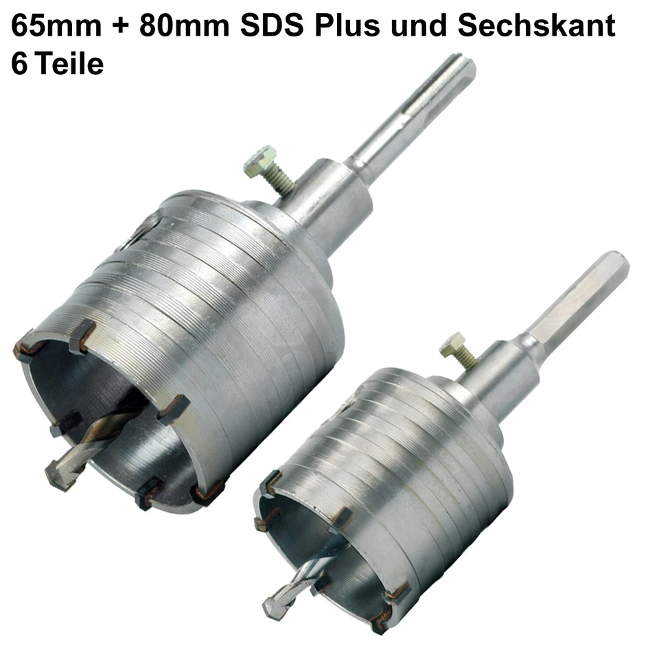 VOREL Bohrkrone Dosenbohrer Dosensenker SET 65mm + 80mm SDS-Plus und Sechskant