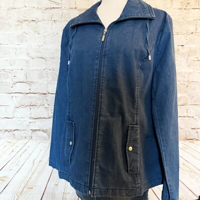 Chaqueta de mezclilla Studio Works para mujer cambray con cremallera talla L azul nueva con etiquetas Foto 1 de 4