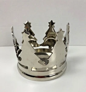 Heavy Silver Metal Christmas Tree Crown Candle Holder 4"H x 5"W - Picture 1 of 9