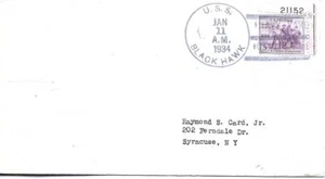 BLACK HAWK (AD-9) 11 Jan 1934 Locy Type 3(BC-BTO) Postmark PNS#21152 - Picture 1 of 1