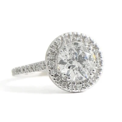 Anillo de compromiso redondo de eternidad catedral con halo de diamantes oro blanco de 14 quilates 1,40 CTW Foto 1 de 4