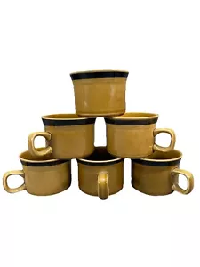 Vintage "Honey Flowers" Stoneware 6 Coffee Mugs Teacups Japan MCM Retro Brown - Picture 1 of 6