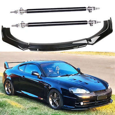 Gloss Black Front Bumper Lip Splitter Spoiler Kit + Strut Rods For Hyundai Tibu Foto 1 de 4