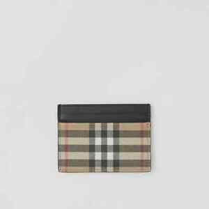 Genuine Burberry Vintage Check and Leather Card Case Archive Beige 4 Card Slots