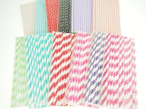 Heavy Duty Drinking Straws Crafts Designer Color Polka Dots Stripes Gold Silver - Picture 1 of 16