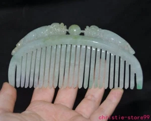 5.2"China Emerald Jadeite Jade Carved fengshui beast Comb Jade comb statue - Picture 1 of 6