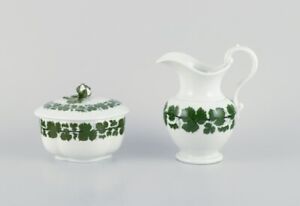Meissen Green Ivy Vine, a large sugar bowl and a large creamer.