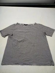 JONES NEW YORK Signature Womens 1X Black, White Striped Short Sleeve Shirt - Picture 1 of 5