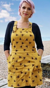 Run And Fly Bee Yellow Retro Cotton Twill Pinafore Dungaree Dress 8-20 *NEW*