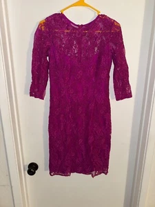 Women "Carmen Marc Valco" magenta long sleeve lace over sheth dress. Size 6 - Picture 1 of 3