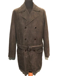 GREAT BROOKS BROTHERS BELTED OVERCOAT  BROWN SUEDE LEATHER LARGE - Picture 1 of 12
