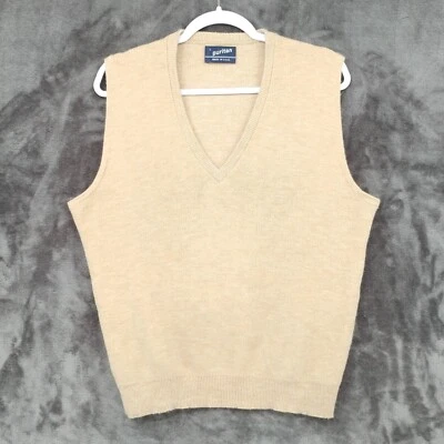 Suéter Chaleco Puritano De Colección Orlon Acrílico Tejido Beige Grande Hecho en EE. UU. Cuello Pullover Foto 1 de 4