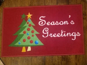 Christmas Tree Holiday Rug Floor Mat, 20" X 30" Non Slip Seasons Greetings - Picture 1 of 12