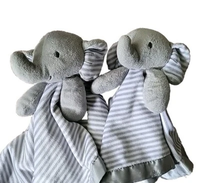 Manta de seguridad Circo gris elefante Lovey borde satinado rayas ojos bordados Foto 1 de 4