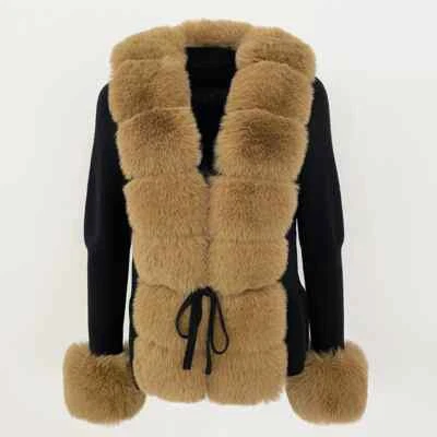 OFTBUY Invierno Cálido Tejido Suéter Imitación Piel de Zorro Cuello Mujeres Abrigo Grueso Foto 1 de 4