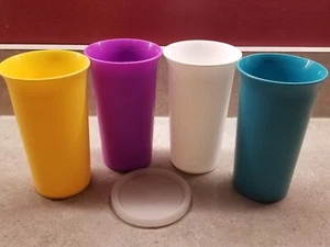 4 Vintage Tupperware 5" Bell Tumblers 10.5 oz Cups Purple Teal White Yellow - Picture 1 of 4