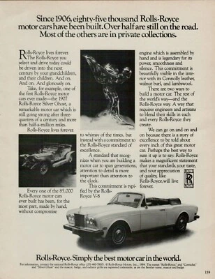 1984 Rolls-Royce Corniche 1907 Silver Ghost Convertible V-8 VINTAGE PRINT AD - Image 1 of 2