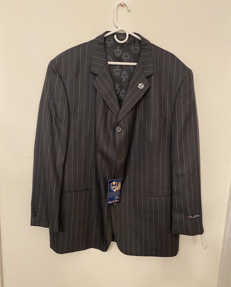 Traje Chaqueta Blazer Phat Farm Para Hombre 100% Lana Gris Oscuro 48R Rayas 4 Botones Foto 1 de 4