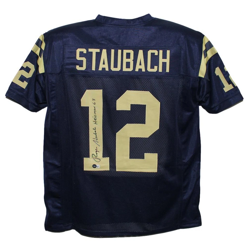Roger Staubach Autographed College Style Blue XL Jersey Heisman Beckett 38999 Foto 1 de 3