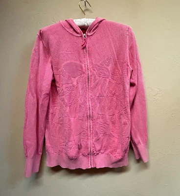 Tommy Bahama Women'ls Full-Zip Hoodie Jacket Textured Cotton Pink Medium Casual - Image 1 of 4