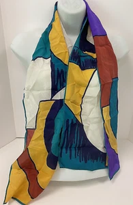 Scarf Vera Silk Rust Green Yellow Black Geometric Abstract 48x14" 018 Vtg - Picture 1 of 5