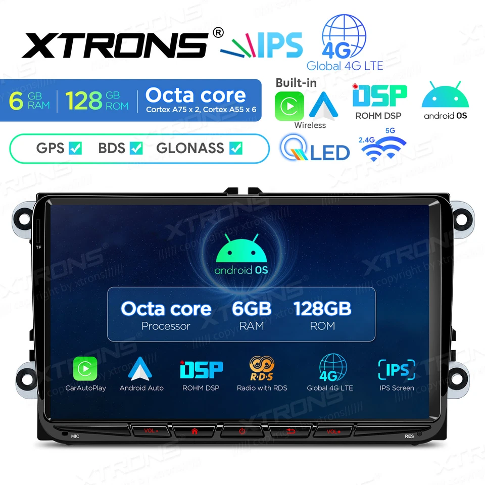 XTRONS 8Core Android 14 Autoradio 128GB GPS Für VW GOLF EOS Polo T5 Passat Jetta - Bild 1 von 4