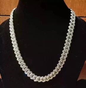 12mm Lab Created Diamond Cuban Link Chain for Men - 24" 14k White Gold Plated - Picture 1 of 3