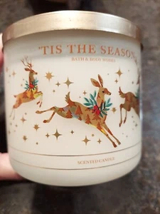 BATH AND BODY WORKS TIS THE SEASON REINDEER GLASS JAR CANDLE THREE WICK - Picture 1 of 3