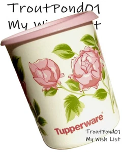 Tupperware Canister 5 Cup Decorator One Touch Flowers Pink Peony Peonies New - Imagen 1 de 4