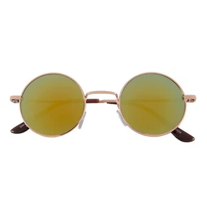 KIDS CHILD SIZE ROUND SUNGLASSES GOLD FRAME YELLOW MIRROR LENS HIPPIE HIPSTER UV - Picture 1 of 5