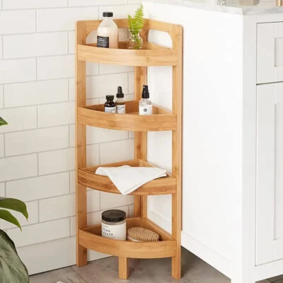 Angoliera in Bambù a 4 Ripiani Scaffale Libreria Angolo Salvaspazio 26x26x90cm - Immagine 1 di 2